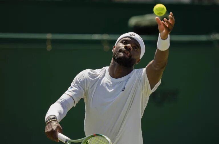 Frances Tiafoe in action at Wimbledon.