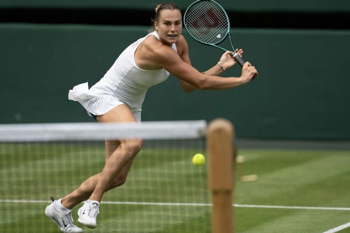 Aryna Sabalenka in action at Wimbledon.