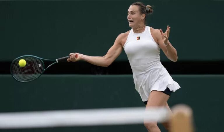 Aryna Sabalenka in action at Wimbledon.