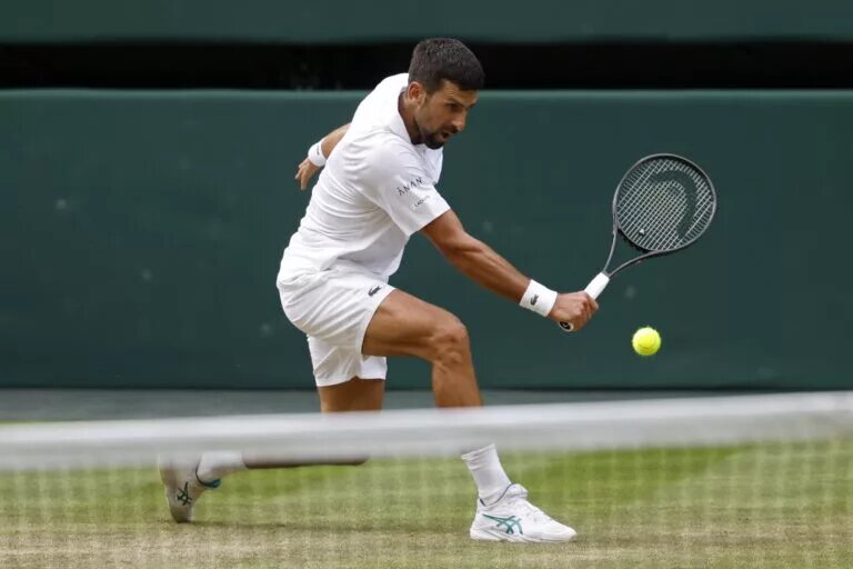 Novak Djokovic in action at Wimbledon.