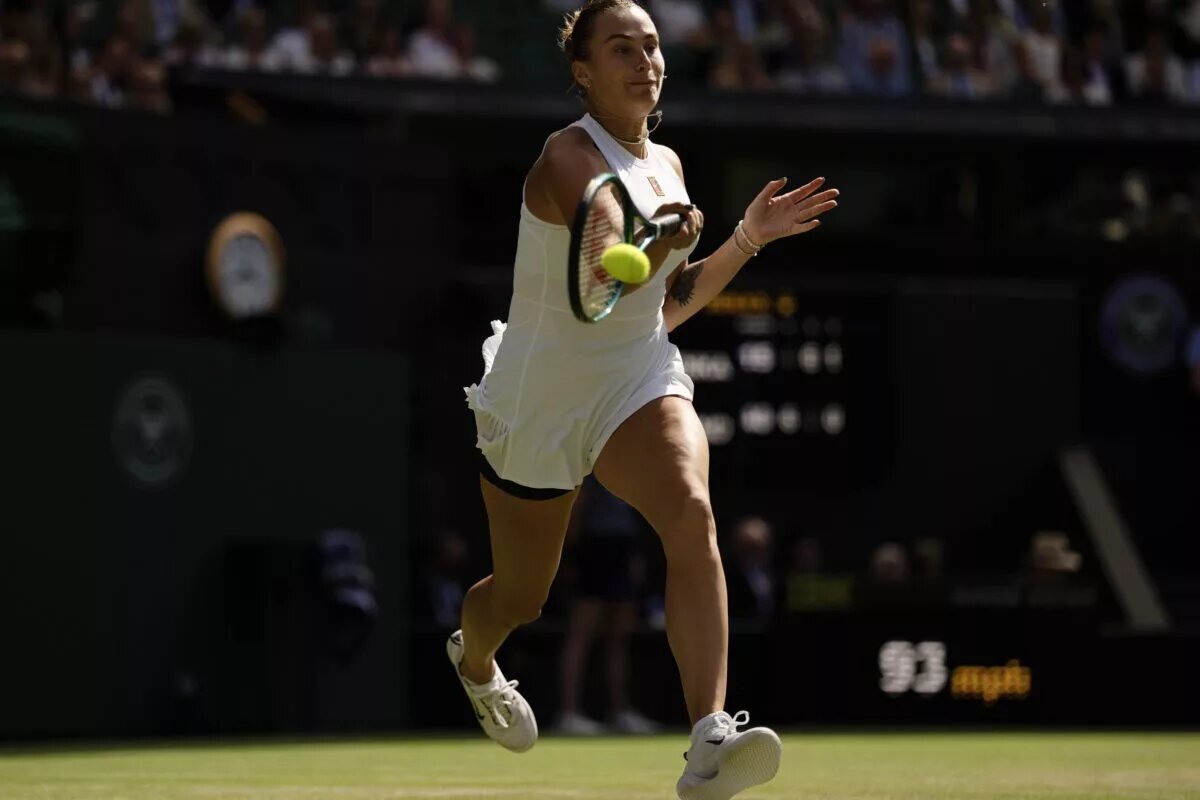 Aryna Sabalenka in action at Wimbledon.