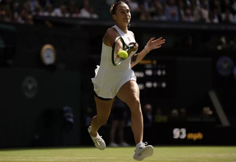 Aryna Sabalenka in action at Wimbledon.