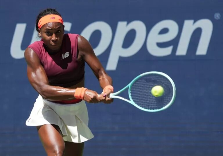 Coco Gauff in action at the US Open where she faces Naomi Osaka.