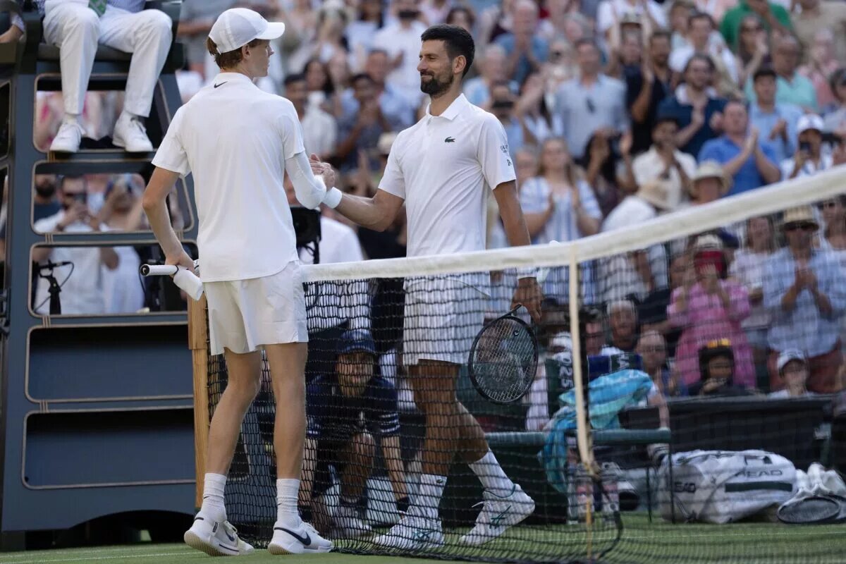 Novak Djokovic and Jannik Sinner at Wimbledon.
