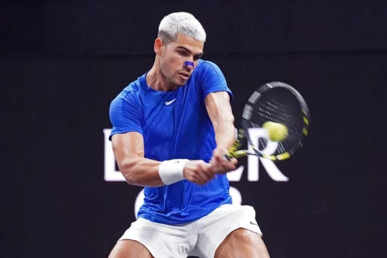 Carlos Alcaraz in action ahead of the ATP Finals.