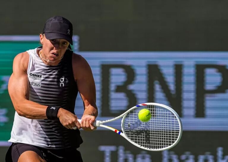 Iga Swiatek in action at the WTA Indian Wells Open.