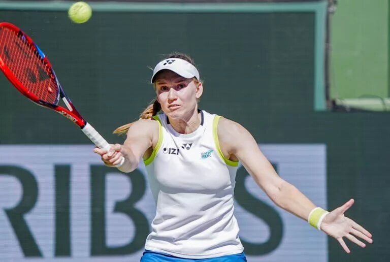 Elena Rybakina in action at WTA Indian Wells.