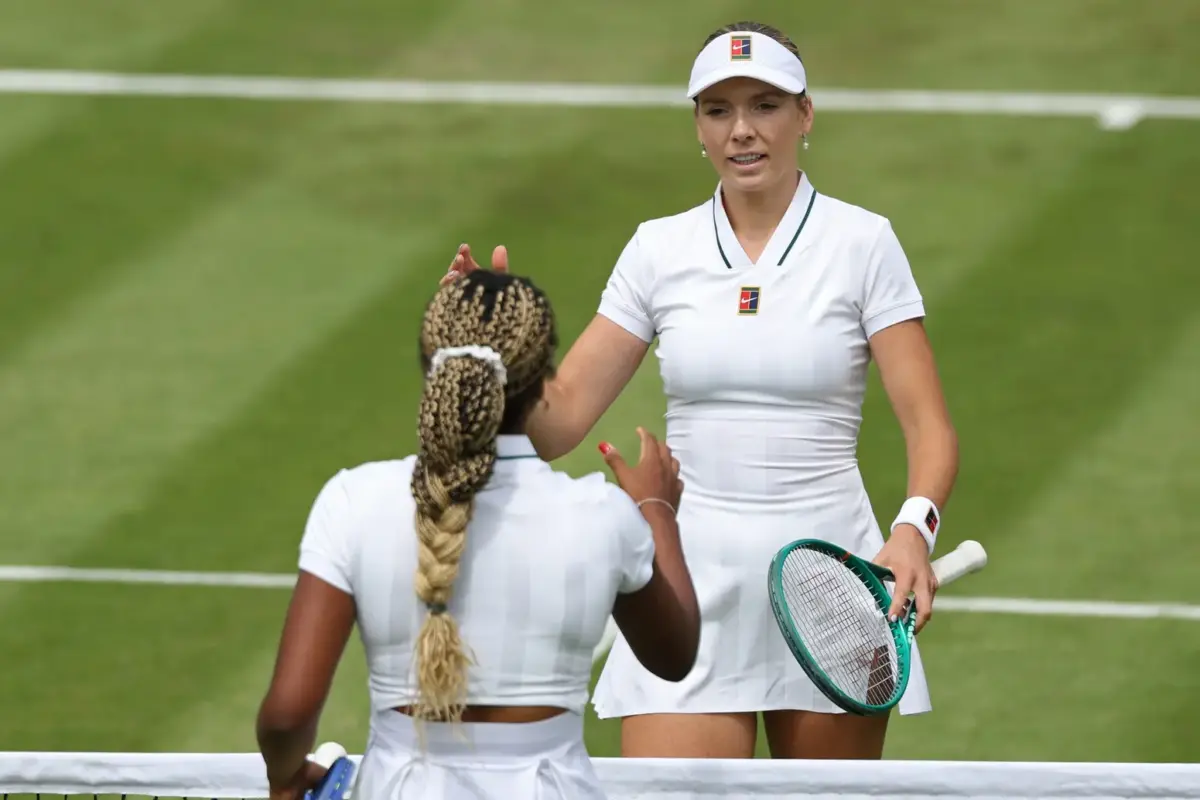 Katie Boulter in defeat at Wimbledon.