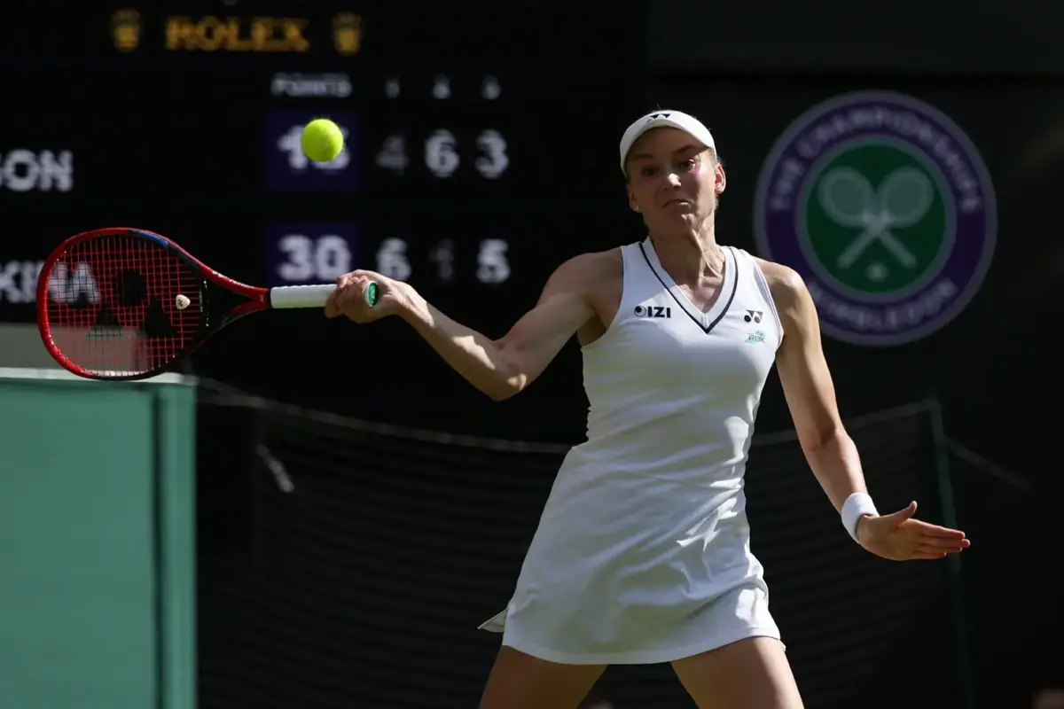 Elena Rybakina in action at Wimbledon.