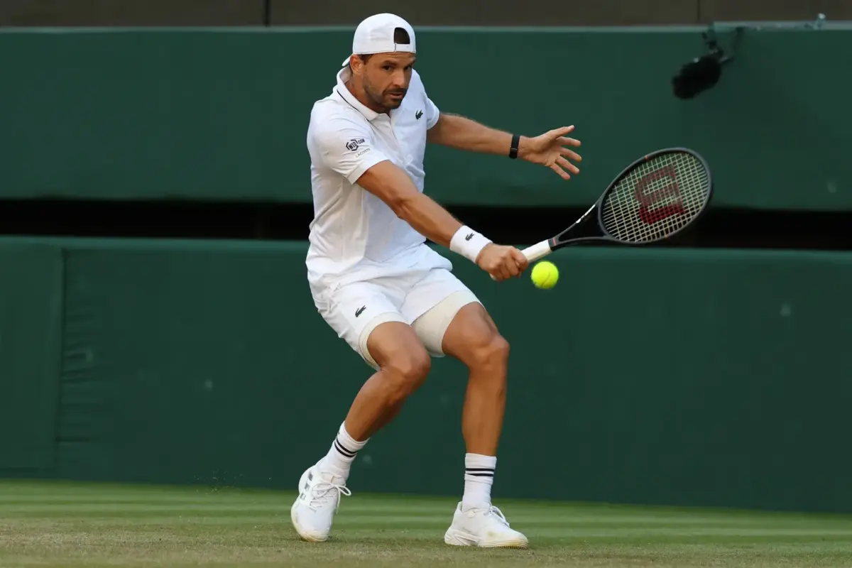 Grigor Dimitrov in action at Wimbledon
