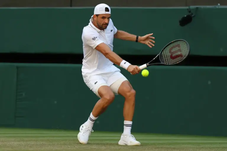 Grigor Dimitrov in action at Wimbledon