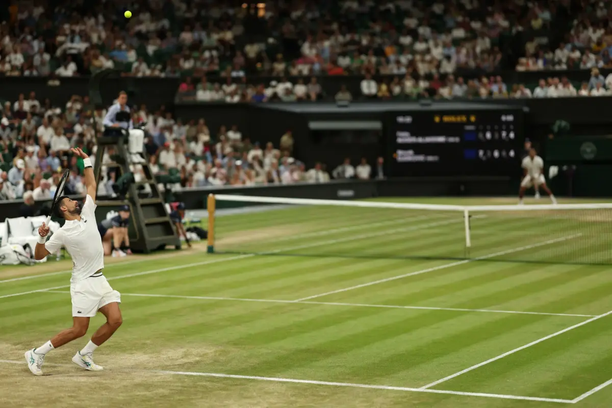 Novak Djokovic in action at Wimbledon.