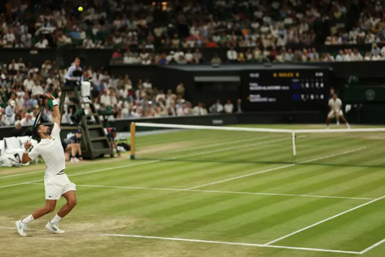 Novak Djokovic in action at Wimbledon.